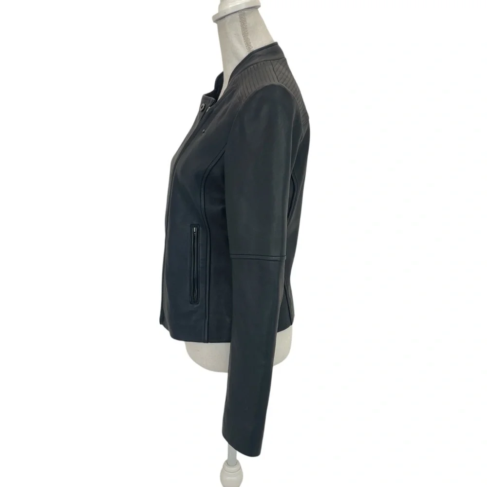 Reiss Lambskin Leather Jacket Medium Black - Picture 7 of 16